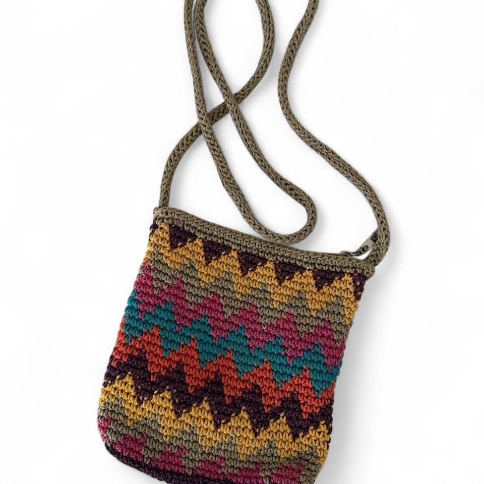 The Sak Crochet Crossbody Bag Chevron Multi Color Boho Festival Small Purse